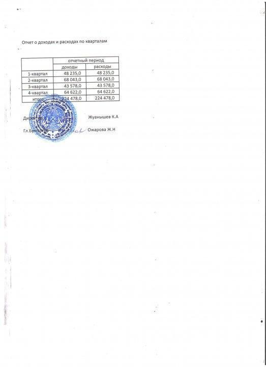Отчет о доходах и расходах по кварталам