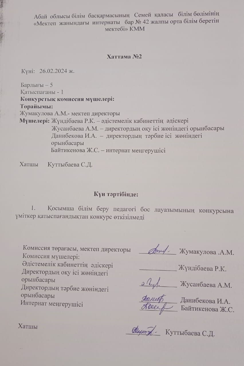 Қосымша білім беру педагогі бос орын қорытындысы