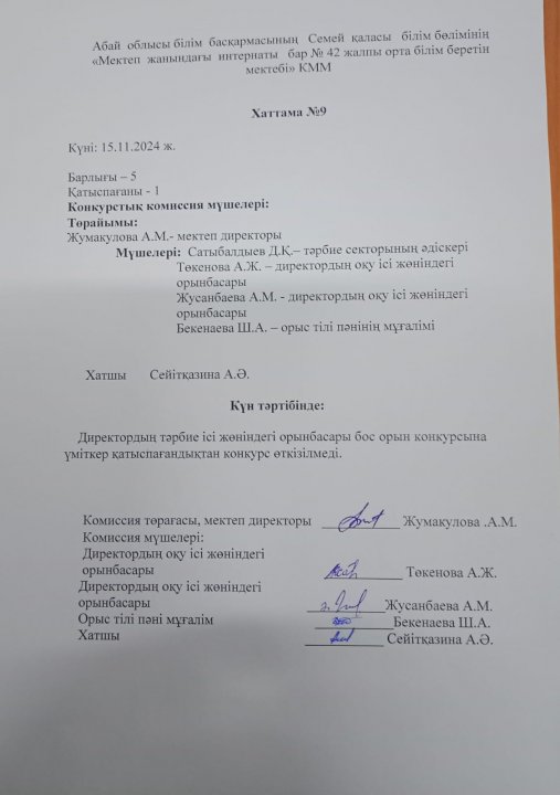 Директордың тәрбие ісі жөніндегі орынбасары бос орын қорытындысы