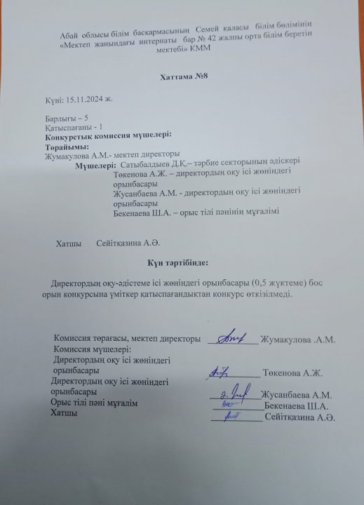 Директордың оқу-әдістеме жөніндегі орынбасары бос орын қорытындысы