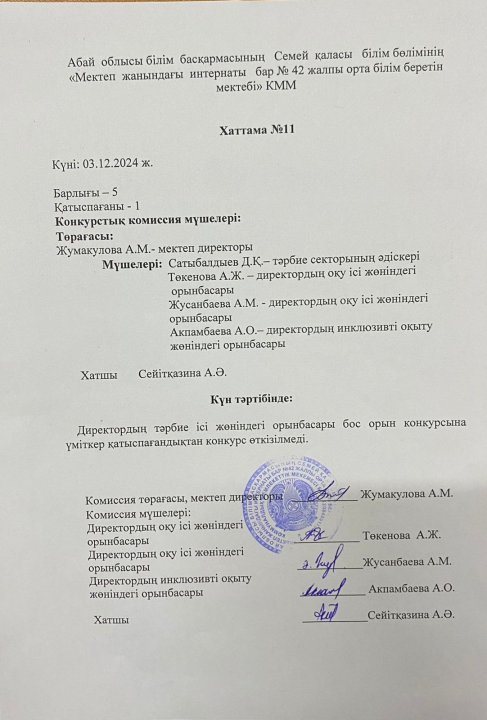 Директордың тәрбие ісі жөніндегі орынбасары бос орын қорытындысы